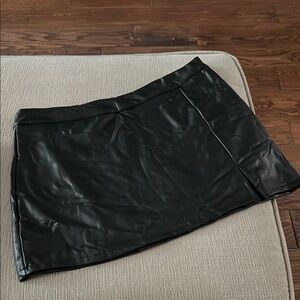 Mini Black Leather Skirt with slit